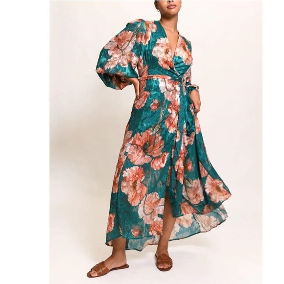 Hutch Dresses & Skirts - NEW Hutch Teal Floral Wrap with Tie Waist Summer V Neck Dress P6670